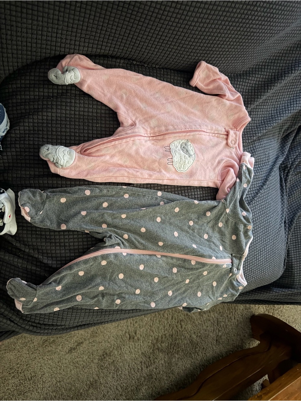 Pink and Gray Baby One-Piece Sleepers - Soft Footed Zipper Pajamas